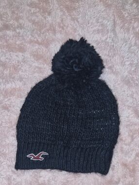 Hollister Black Knit Pom Beanie with Logo